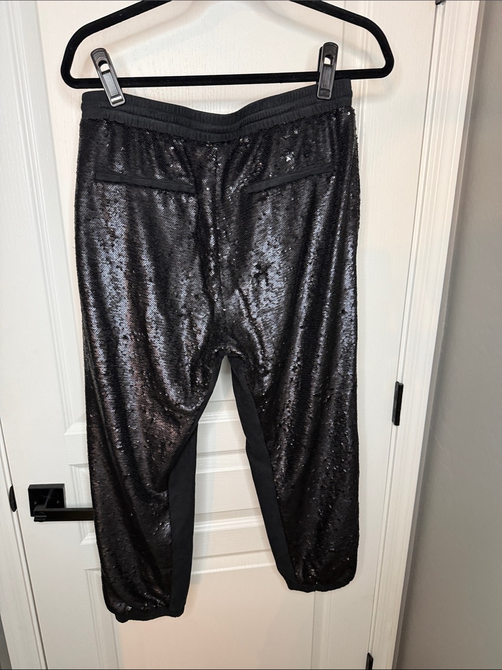 Anthropologie Black Sequin Track Joggers with Drawstring - Picture 11 of 11